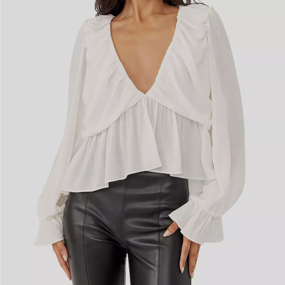 NWT Free People Women's Frenchnilla Solid Long Sleeve Daia Blouse Top